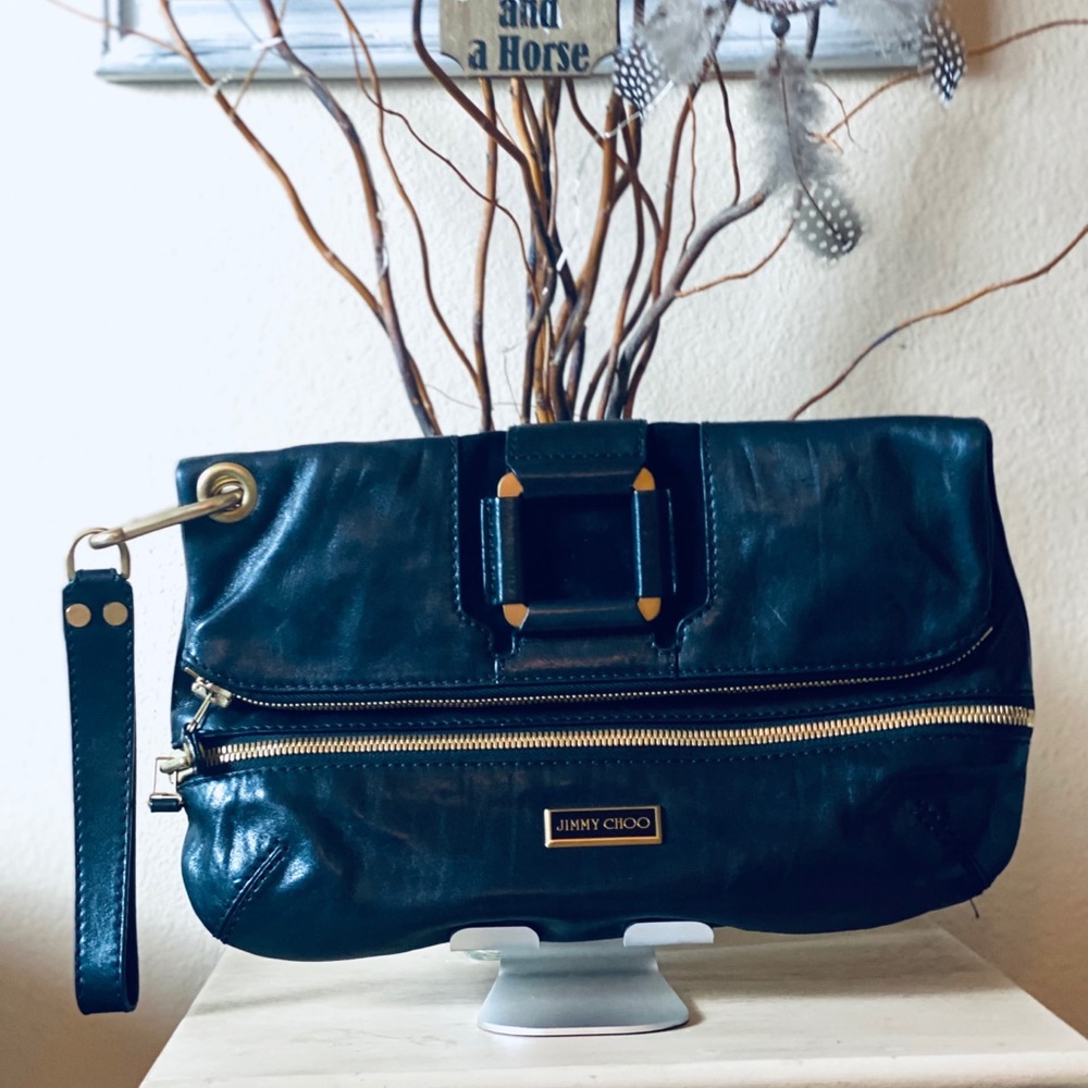 Jimmy Choo Calfskin Leather Marin foldover Clutch